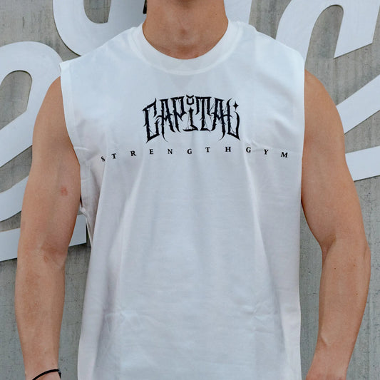 PLAYERA CAPITAL STRENGTH GOTICA SIN MANGAS TANK TOP BLANCA
