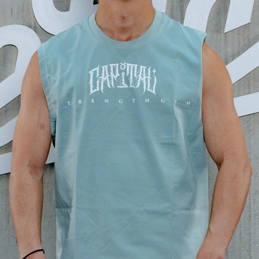 PLAYERA CAPITAL STRENGTH GOTICA SIN MANGAS TANK TOP AQUA